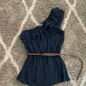 Blue One Shoulder Top with Belt